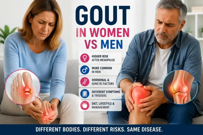 Gout in women vs men showing differences in symptoms, risk factors, and joint pain.