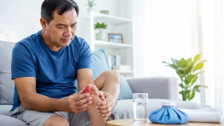 Immediate gout pain relief at home with cold pack, hydration, and elevated swollen big toe