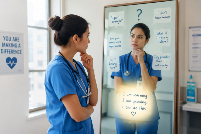 Nurse reflecting on self-doubt and Imposter Syndrome in New Nurses.