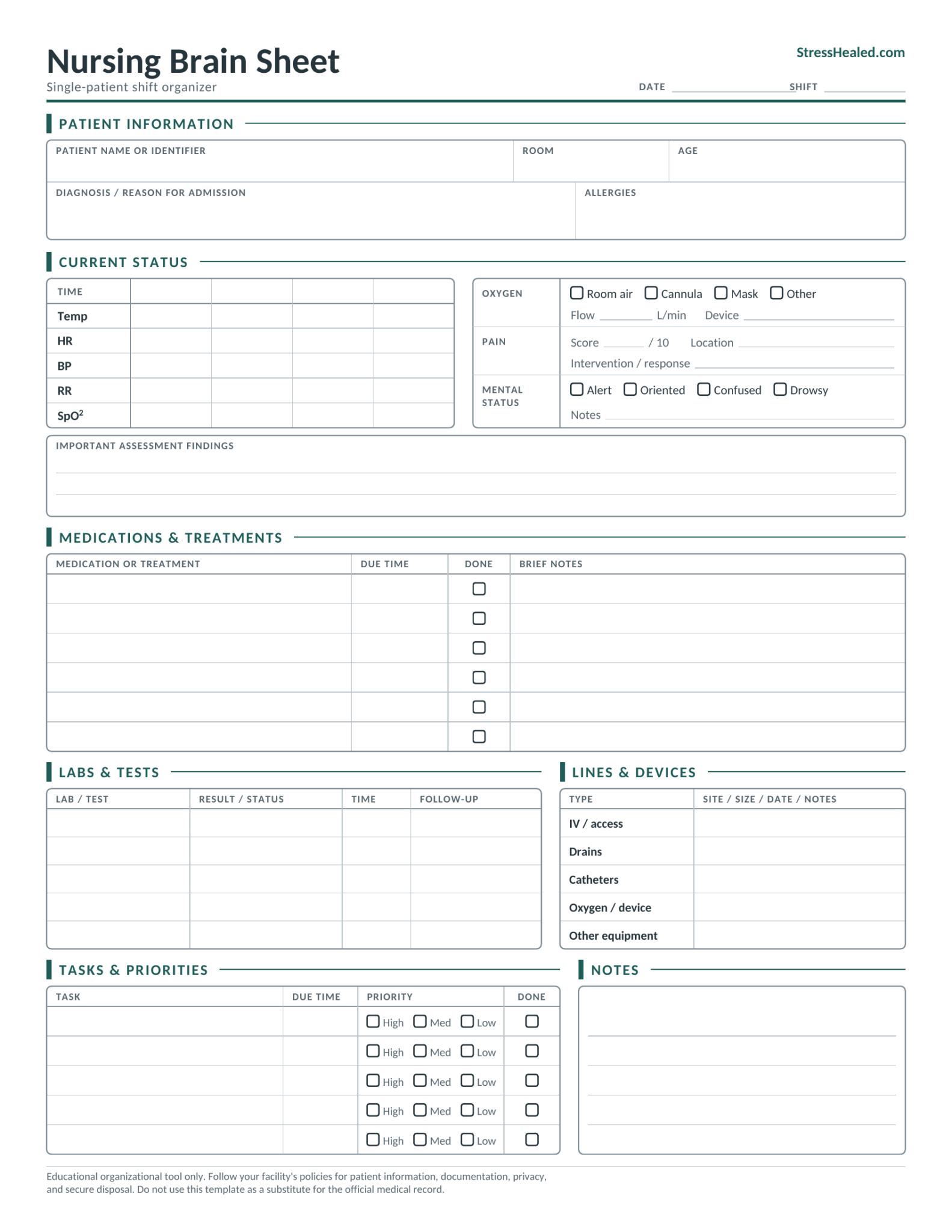 Task Sheet Word What Is a Brain Sheet in Nursing? Simple Guide + Free PDF